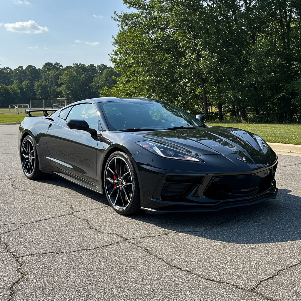 Black C8 Corvette Stingray parked on asphalt